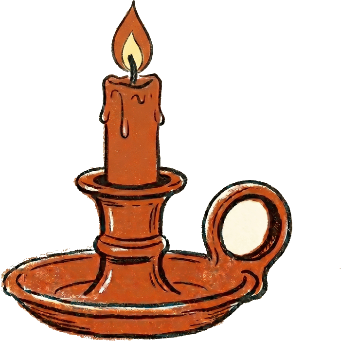 A lit candle in a brass holder
